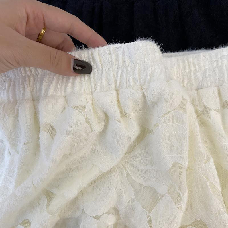A-linijska midi suknja s čipkom i velurom, pamukova smjesa 30–50%, casual japansko-korejski stil