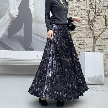 A-linijska plisirana duga suknja od poliester, jesen 2025, elegantan uredski stil