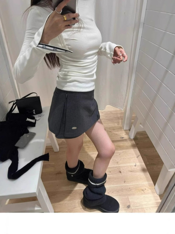 Korejski stil vintage lažna dvodijelna suknja s ugrađenim hlačama, visokog struka, kratka duljina, zima 2024, mješavina poliester-pamuk (50–70% poliester; pamuk <30%)