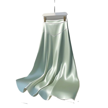 A-vonalú hosszú szoknya, szatén poliészterből, 2025 nyár