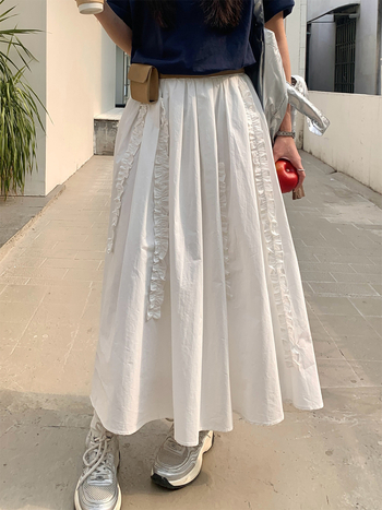 HOOOZEN A-linijska duga suknja, korejsko-japanskog opuštenog stila, poliester s mješavinom pamuk-svilom (30–50% pamuk-svilu), proljeće 2025