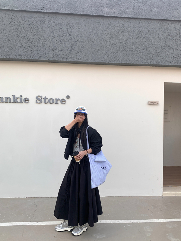 HOOOZEN A-linijska duga suknja, korejsko-japanskog opuštenog stila, poliester s mješavinom pamuk-svilom (30–50% pamuk-svilu), proljeće 2025