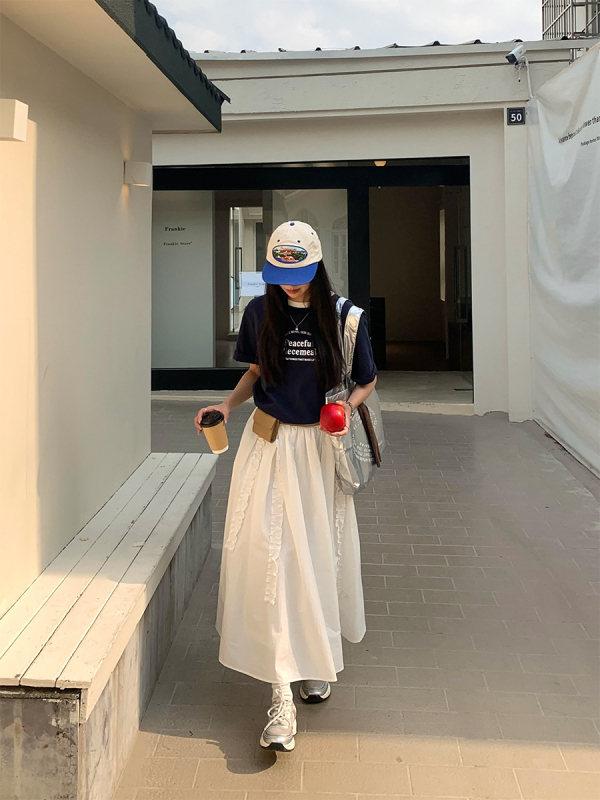 HOOOZEN A-linijska duga suknja, korejsko-japanskog opuštenog stila, poliester s mješavinom pamuk-svilom (30–50% pamuk-svilu), proljeće 2025