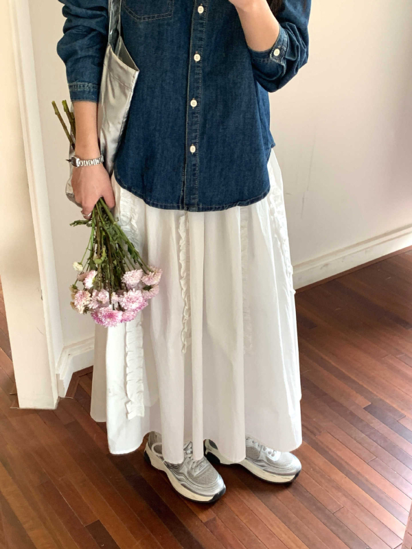 HOOOZEN A-linijska duga suknja, korejsko-japanskog opuštenog stila, poliester s mješavinom pamuk-svilom (30–50% pamuk-svilu), proljeće 2025