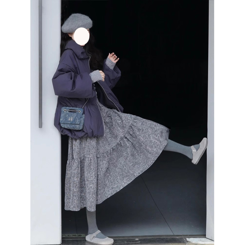 Fustă în formă de mugur, lungă, stil japonez-coreean lejer, țesătură acrilică, 30–50% conținut material principal