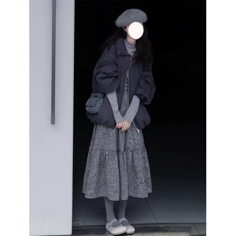 Fustă în formă de mugur, lungă, stil japonez-coreean lejer, țesătură acrilică, 30–50% conținut material principal