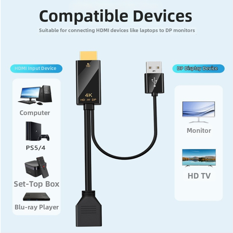 HDMI na DP adaptér (4K60Hz, vysoko kvalitný čip, dĺžka kábla 0.25m/1.8m)