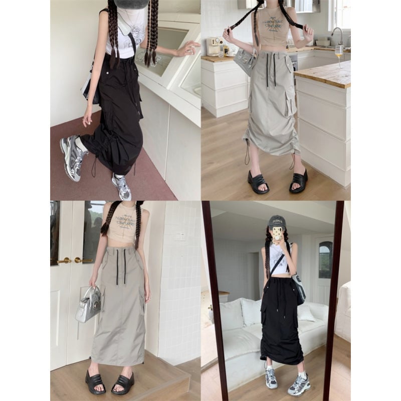 Fustă de birou cu smock – poliester, țesătură principală peste 95%, lungime midi, micro-elastică