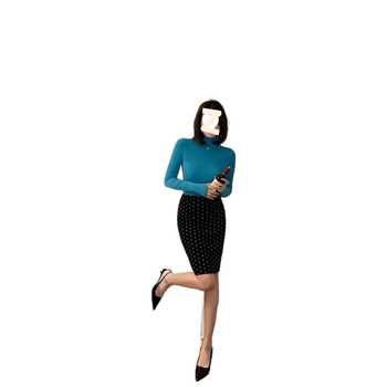 Средно дълга пола с ханш, модел вълнообразни точки, полиестерова материя, микроеластичност, пролет 2025, градски стил