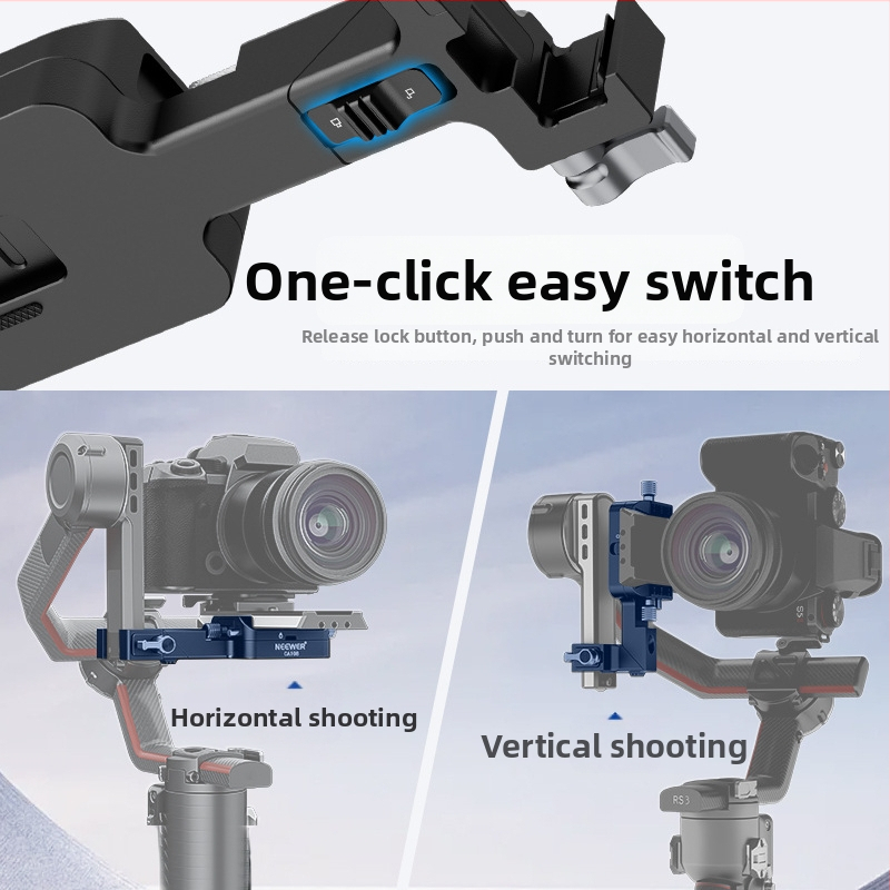 CA108 suport din aluminiu pentru seria RS, rotativ pentru fotografiere orizontală și verticală, compatibil RS2 RS3 RS3pro RS4, sarcină maximă până la 2 kg.