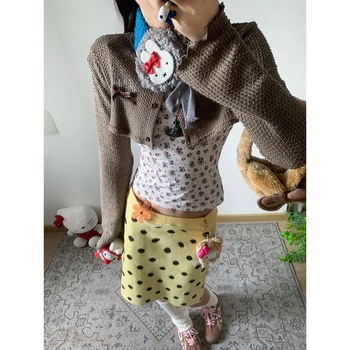 Ženska pletena suknja s točkicama, A-linija, vintage stil, visokim pojasom, američki stil