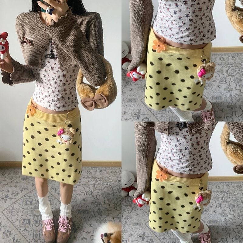 Ženska pletena suknja s točkicama, A-linija, vintage stil, visokim pojasom, američki stil