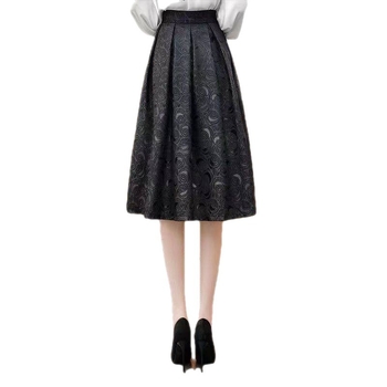 Fustă umbrelă, lungime midi, model geometric, poliester, microelasticitate