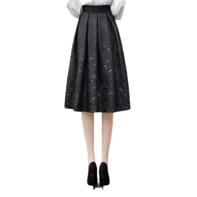 Fustă umbrelă, lungime midi, model geometric, poliester, microelasticitate