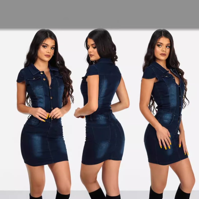 Rochie din denim - croială sexy slim, lungime midi, prelucrată cu permanganat, conținut 70–80% bumbac