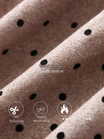 Fustă lungă în croială pe șolduri, cu model cu puncte în valuri, amestec poliester-lână, croială prin colaj, micro-elastică, stil elegant pentru mers zilnic, Colecția de iarnă 2025