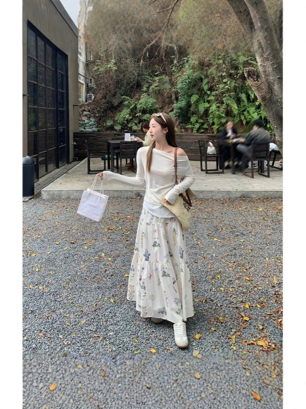 Fustă lungă de tip A-line cu imprimeu floral, poliester 90–95%, imprimare digitală