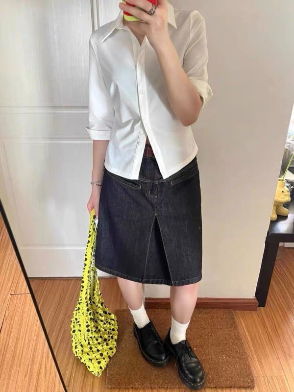Traper suknja srednje dužine, gradski hipsterski stil, ljeto 2024, neelastičan materijal