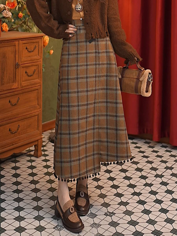 Balloon szoknya kockás mintával, középső hosszúságú, mikroelastikus, vasalásmentes, 95%+ poliészter