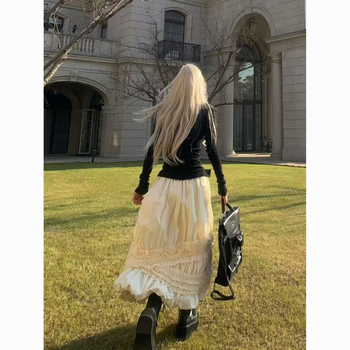 Púpos szoknya, középméretű hossz, gyapjúanyag, 2025 tavasz, királyi nővér stílus