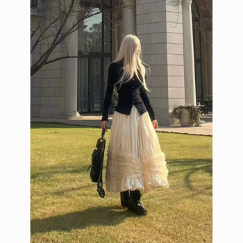 Púpos szoknya, középméretű hossz, gyapjúanyag, 2025 tavasz, királyi nővér stílus