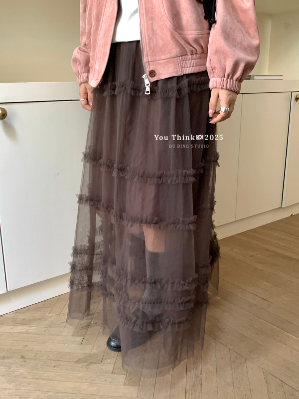 Cake Skirt od žakard poliester, čipka patchwork, dugačka