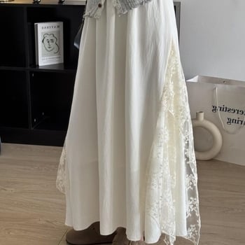 Patchwork midi suknja kremasto-bijela, A-linija, asimetrični rub, svestrana za svakodnevno nošenje
