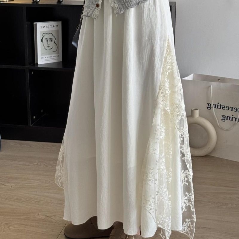 Patchwork midi suknja kremasto-bijela, A-linija, asimetrični rub, svestrana za svakodnevno nošenje