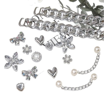 DIY set kopča za cipele s perljanim lancem i cvjetnom dekoracijom - Unisex, model 064651, za sandale i papuče, sve sezone