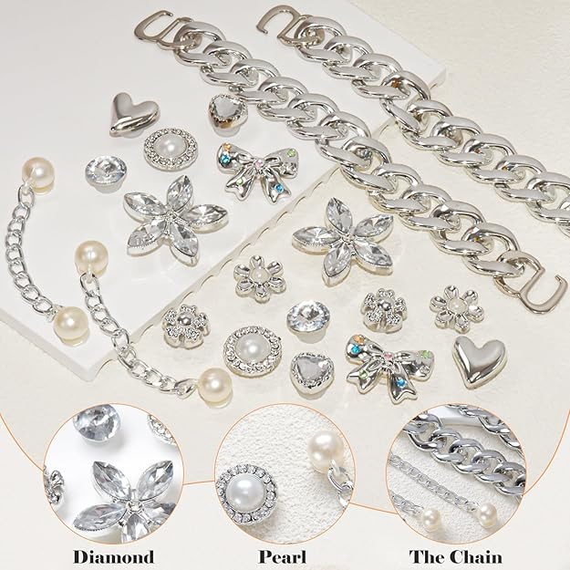 DIY set kopča za cipele s perljanim lancem i cvjetnom dekoracijom - Unisex, model 064651, za sandale i papuče, sve sezone