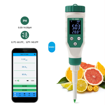 Портативен pH метр с цифров дисплей, игловиден датчик, диапазон pH 0–14, точност 0.01, компенсация на температурата 0–60°C