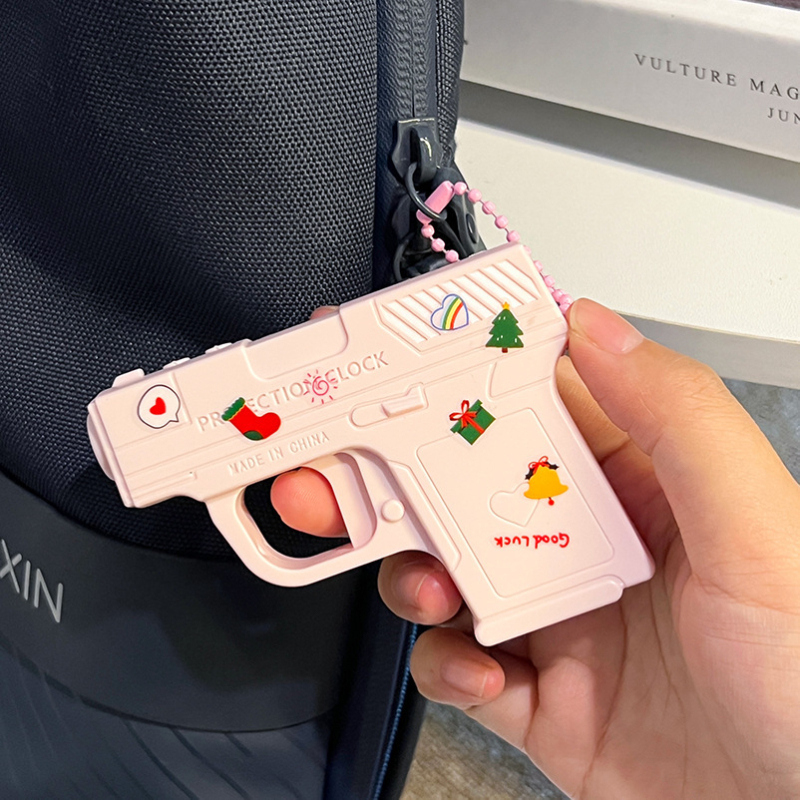 Λαμπερός μίνι πιστόλι προβολής χρόνου - κλειδοθήκη με ηλεκτρονικό ρολόι, πλαστικό/καουτσούκ, για ηλικίες 14+