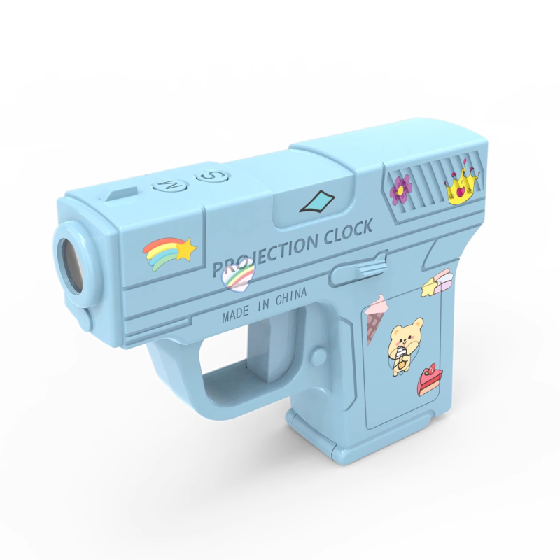 Λαμπερός μίνι πιστόλι προβολής χρόνου - κλειδοθήκη με ηλεκτρονικό ρολόι, πλαστικό/καουτσούκ, για ηλικίες 14+