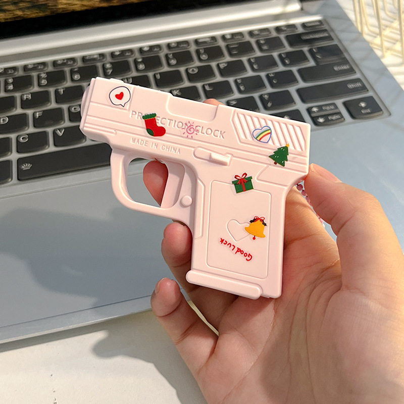 Λαμπερός μίνι πιστόλι προβολής χρόνου - κλειδοθήκη με ηλεκτρονικό ρολόι, πλαστικό/καουτσούκ, για ηλικίες 14+