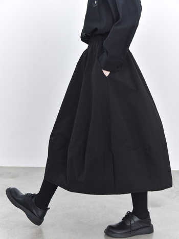 Suknja u obliku cvjetnog pupoljka - pojas oblikovan, zimska podstava, duga suknja, poliester, kolaž/spajanje, japansko-korejski casual stil
