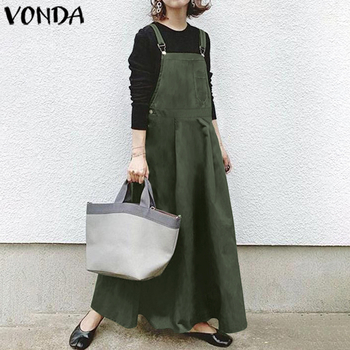 Pamutból készült A-vonalú hosszú pántos ruha, középső derekú, egyszínű