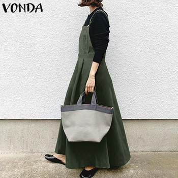 Pamutból készült A-vonalú hosszú pántos ruha, középső derekú, egyszínű