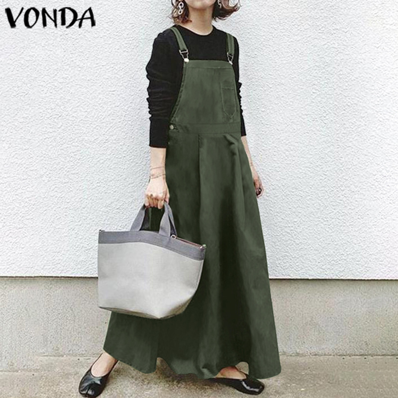 Pamutból készült A-vonalú hosszú pántos ruha, középső derekú, egyszínű