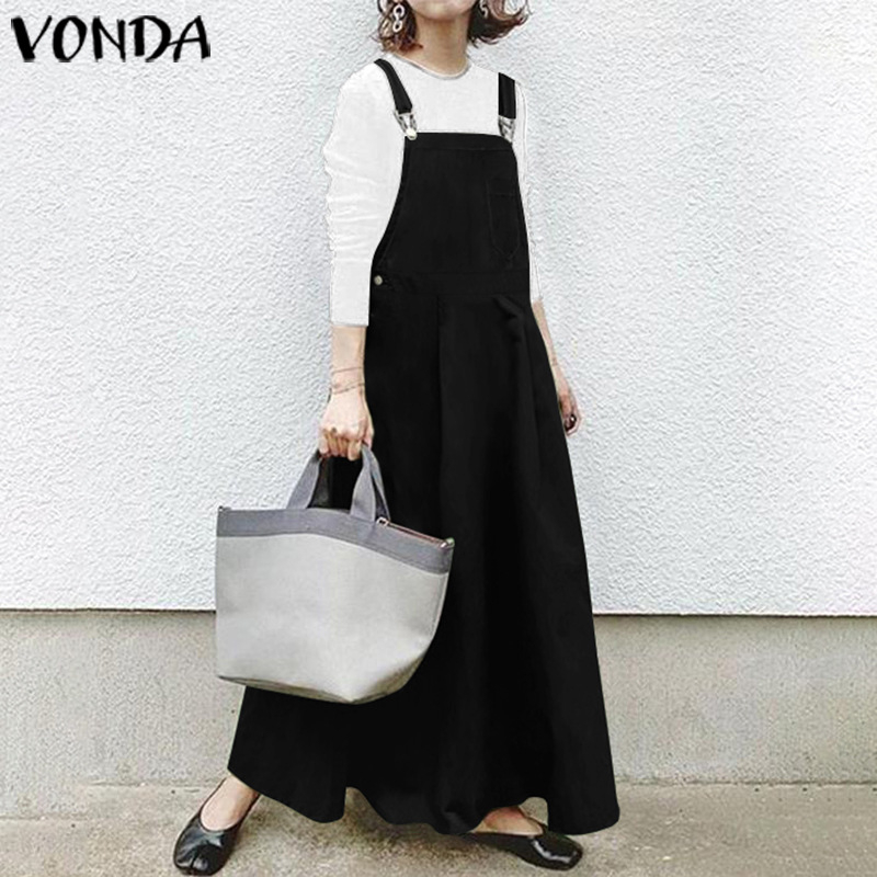 Pamutból készült A-vonalú hosszú pántos ruha, középső derekú, egyszínű