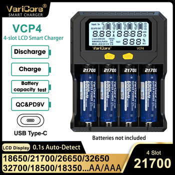 Varicore Inteligentni punjač za litijske baterije s testerom kapaciteta za 18650, 21700, 26650, AA, AAA