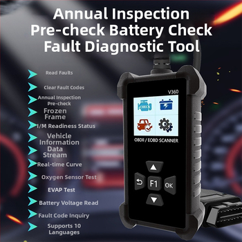 Инструмент за диагностика на автомобилни дефекти, модел V360, 9–16V, −30 до 70°C, обща съвместимост