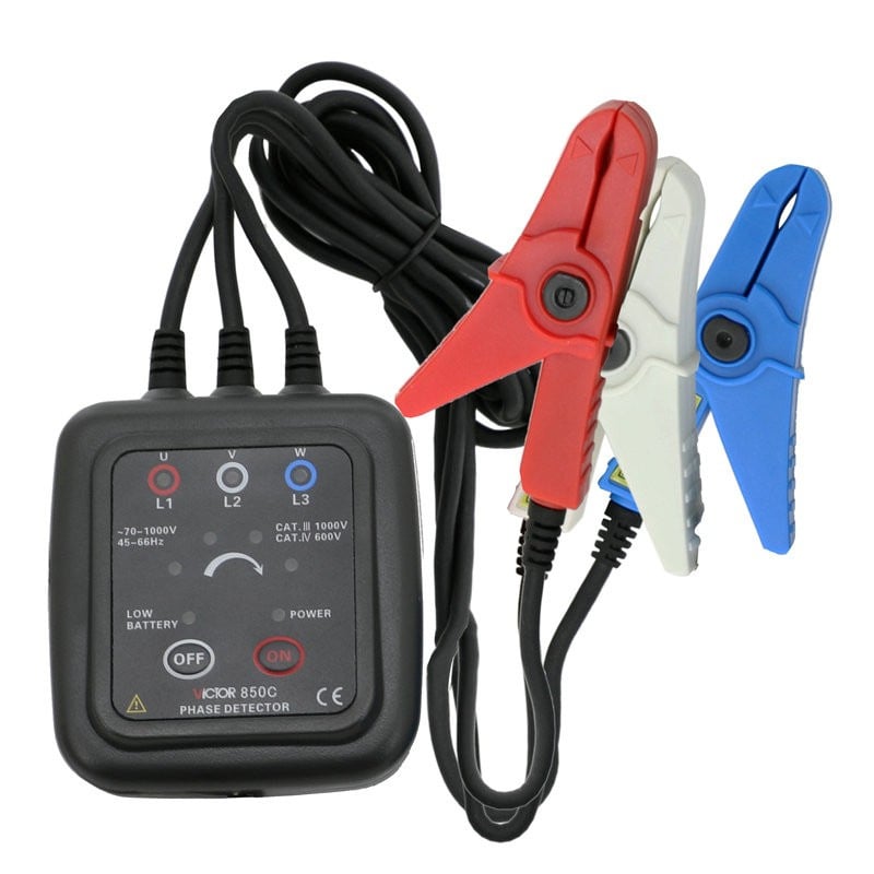 Трифазен AC фазомер и тестер за фазова последователност VC850A/B/C/D, обхват на измерване 220–600 V, предназначен за тест на фазовата последователност на мотора.