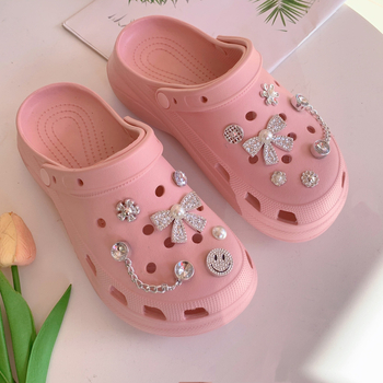 Обувни украси със свалящо се цветче и катарама, серия Smiley, модел H-159, подходящи за спортни обувки, чехли и други, за сезоните пролет, лято, есен, зима