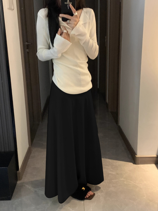 Suknja u obliku kišobrana, pletena od vune smeše, duga, mikroelastična, gradski stil