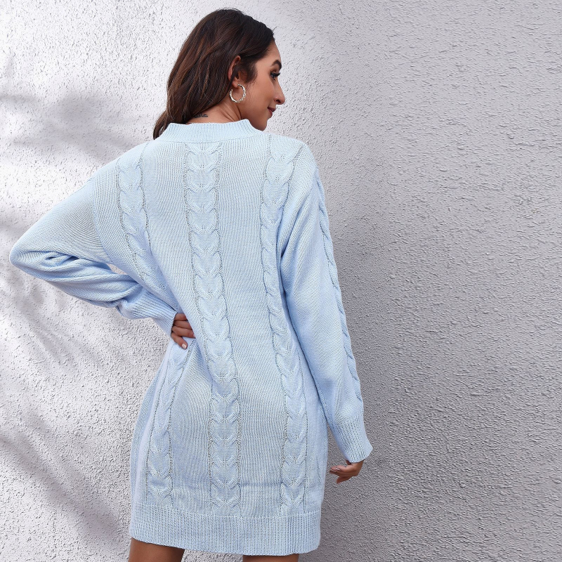 Női akril szálból készült kötött ruha – kerek nyakú, hosszú ujjú, laza szabásvonalú, egy darabból