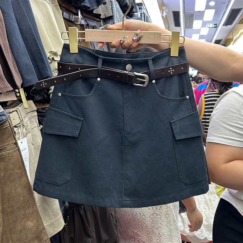 Visokim strukom kratka A-linijska suknja, 95% poliester, bez glačanja, jesen 2025, casual japansko-korejski stil