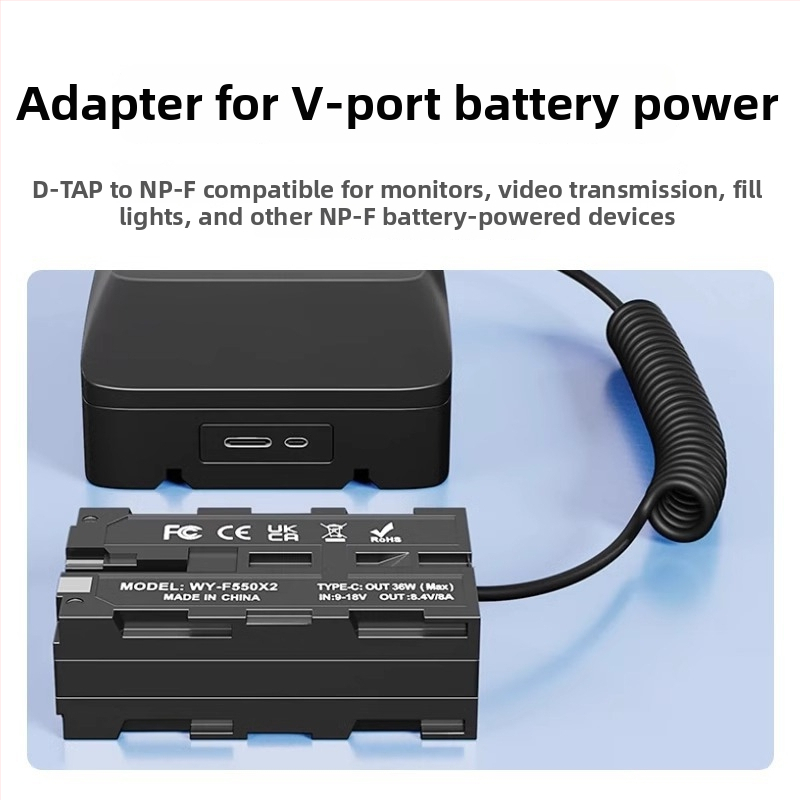 D-TAP na NP-F970/550/750 dvojstranný simulovaný batériový adaptér s držiakom na monitor – hliníková zliatina
