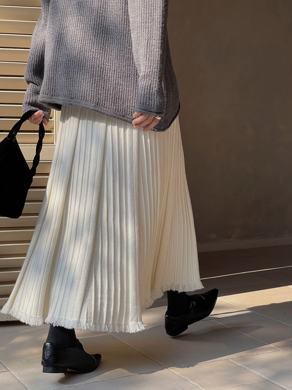 Elegantsna pletena midi suknja s resama, plisirana, u 3 boje, model N354B