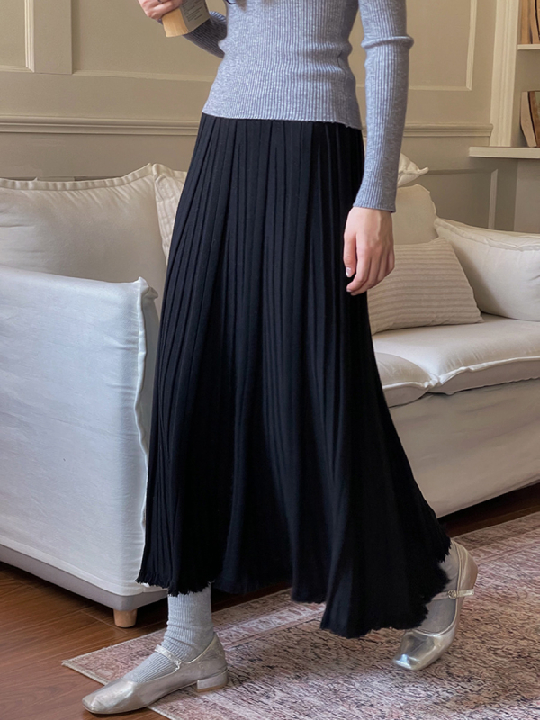 Elegantsna pletena midi suknja s resama, plisirana, u 3 boje, model N354B