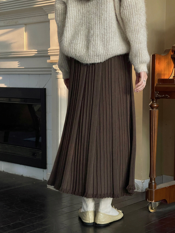 Elegantsna pletena midi suknja s resama, plisirana, u 3 boje, model N354B
